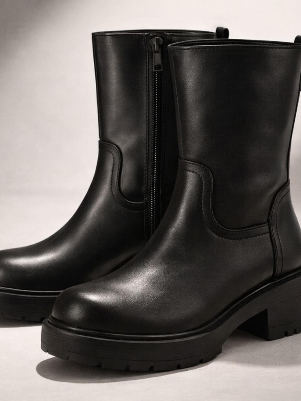 No Boundaries Black Mid-Calf Zip Platform Combat Boots